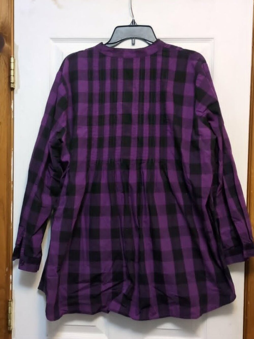 Mainstreet Blues Sz L Buffalo Check Button Down Blouse Oversized Pleated Farmcor - Picture 5 of 7